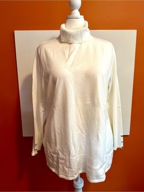 Soft Surroundings Off-White Turtleneck Sweater with Metal Button Cuff Accent 2X